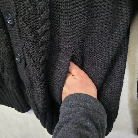 St Johns Bay Cardigan Womens Black‎ Cable Knit Chunky Ribbed Preppy Old Money - Picture 10 of 15